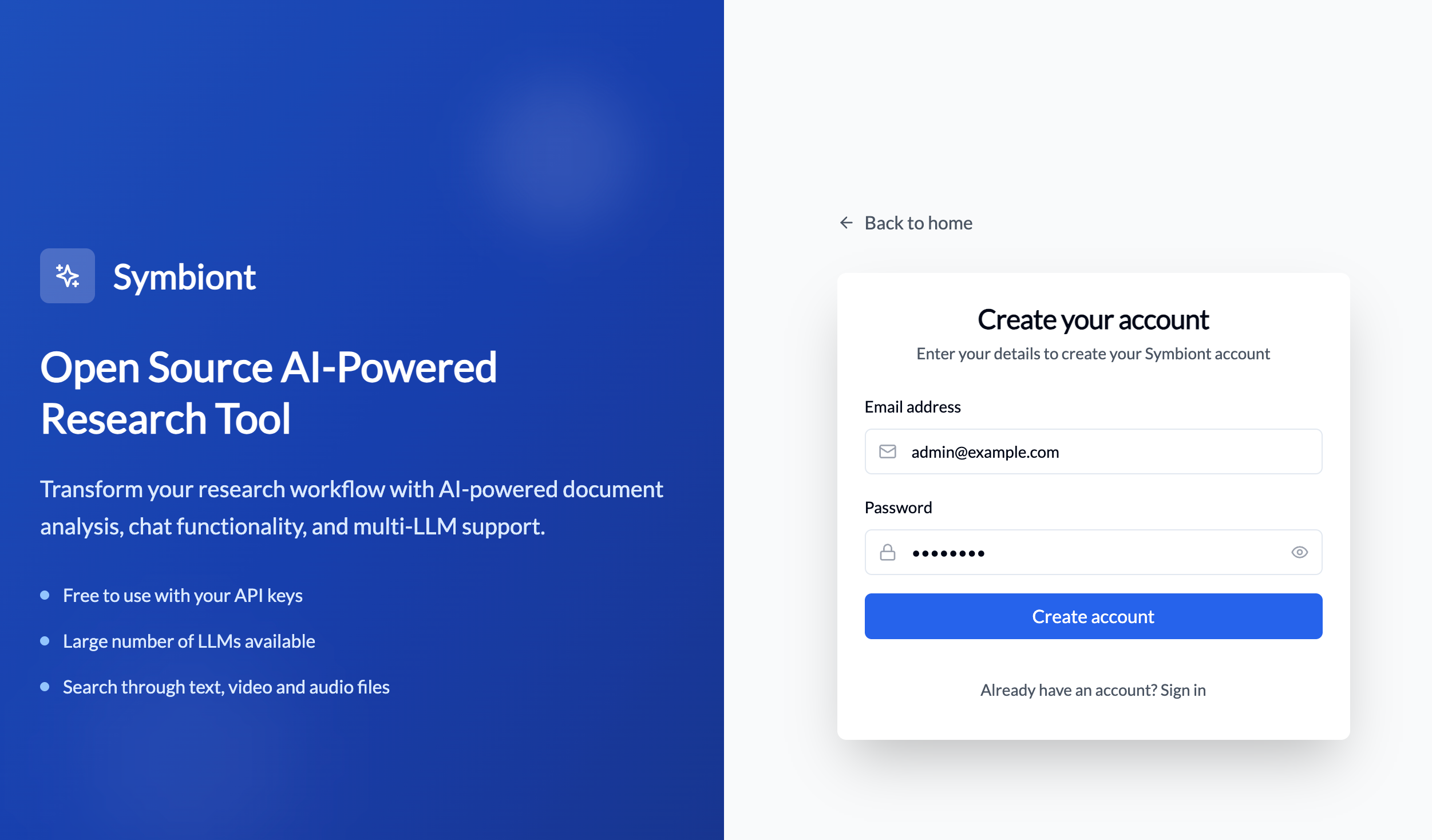 Symbiont signup creds